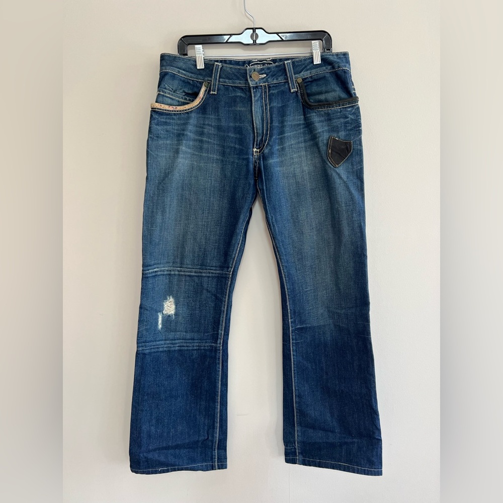 Robin’s Leather Flap Wing Embroidered Distressed Denim Jean, Med Blue Wash, 34 - Picture 2 of 12